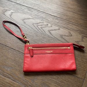 Red leather COACH wristlet